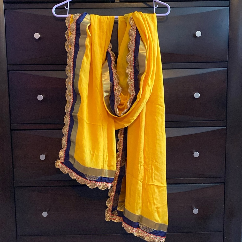 NWOT. Yellow/Gold dupatta/scarf with border design on all four sides.